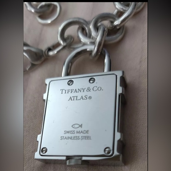 Like-NEW!Tiffany & Co Atlas Lock Swiss Watch Charm Link Bracelet Sterling Silver - Picture 6 of 9